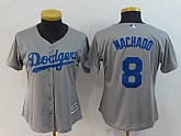 Women Dodgers 8 Manny Machado Gray Cool Base Jersey,baseball caps,new era cap wholesale,wholesale hats